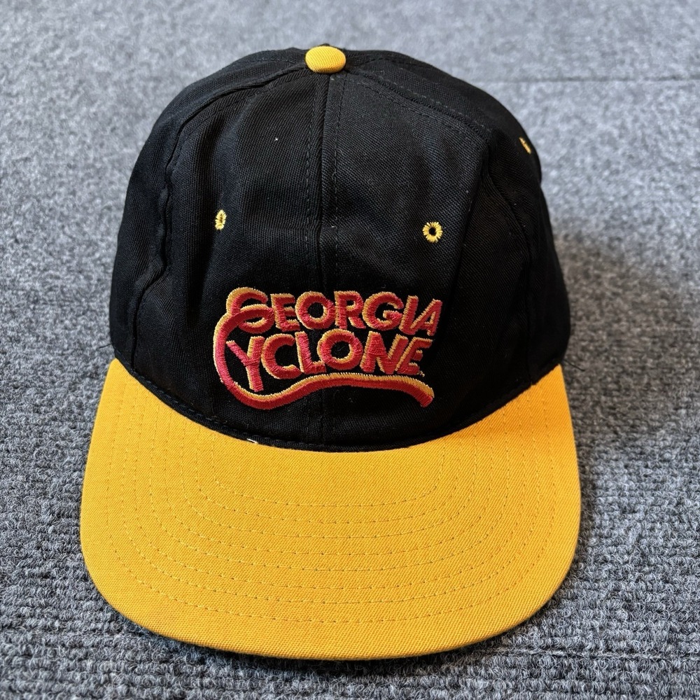 Vintage 90s Georgia Cyclone Six Flags Over Georgia SnapBack Cap RARE Black